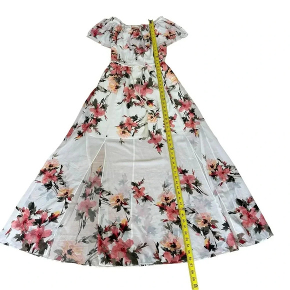 White House Black Market Floral Maxi Dress Chiffon Off the Shoulder Ruffle M NWT - Picture 4 of 10